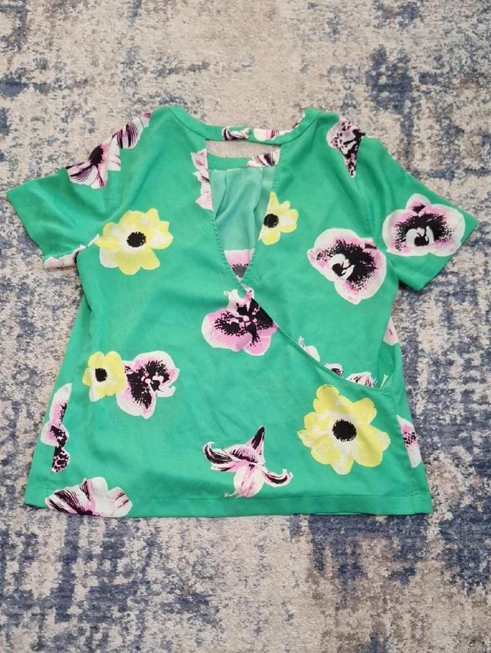 J.Crew Women's Green Punk Floral Open Back Blouse Size Medium